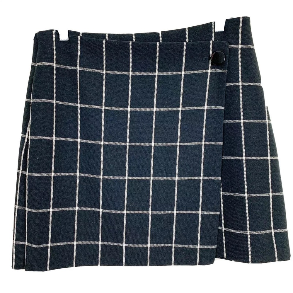 LOFT 8 Windowpane Plaid Wrap Button Front Skirt